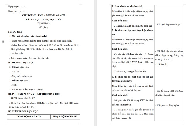 Giáo án Tiếng Việt 2 Bài 11: Em đã biết những gì, làm được những gì?
