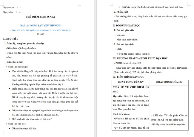 Giáo án Tiếng Việt 2 Bài 12: Bà kể chuyện
