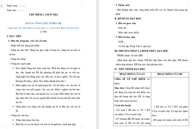 Giáo án Tiếng Việt 2 Bài 14: Con chả biết được đâu
