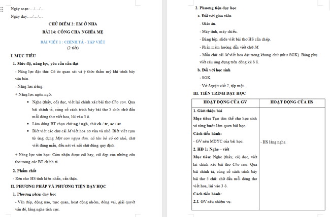 Giáo án Tiếng Việt 2 Bài 14: Nghe - viết Cho con, Chữ hoa M