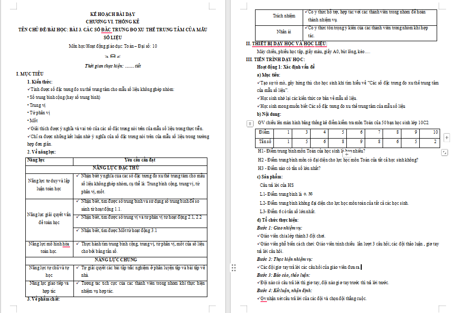 Các số đặc trưng đo xu thế trung tâm của mẫu số liệu