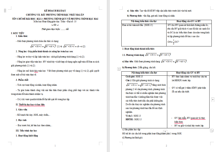 Phương trình quy về phương trình bậc hai