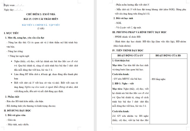 Giáo án Tiếng Việt 2 Bài 15: Nghe - viết Mai con đi nhà trẻ, Chữ hoa N