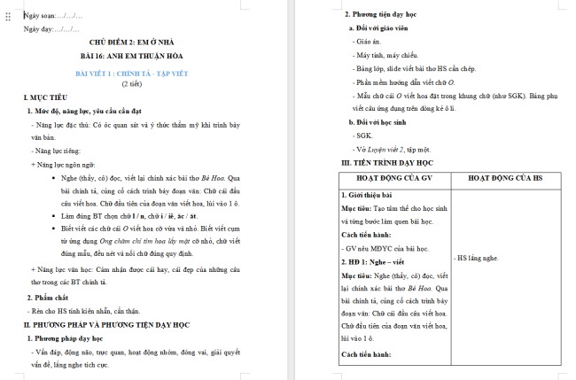 Giáo án Tiếng Việt 2 Bài 16: Nghe - viết Bé Hoa, Chữ hoa O