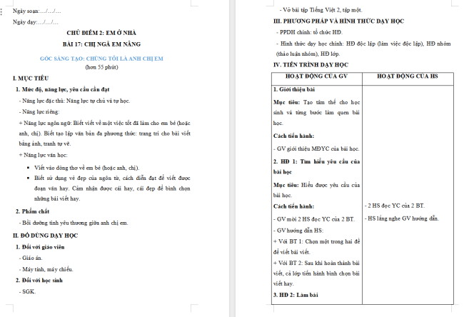Giáo án Tiếng Việt 2 Bài 17: Chúng tôi là anh chị em