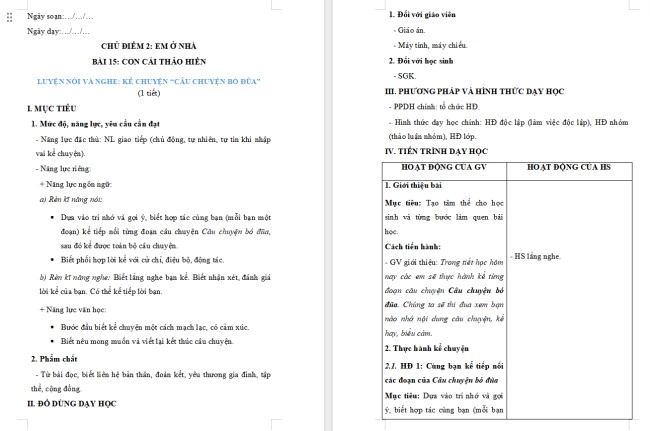 Giáo án Tiếng Việt 2 Bài 17: Kể chuyện đã học Câu chuyện bó đũa