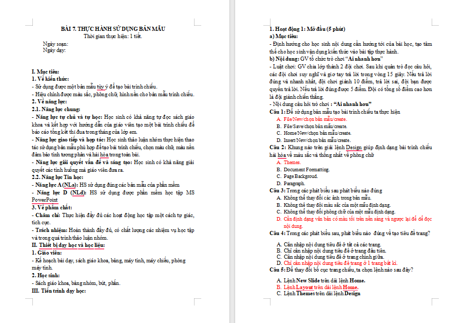 Thực hành sử dụng bản mẫu