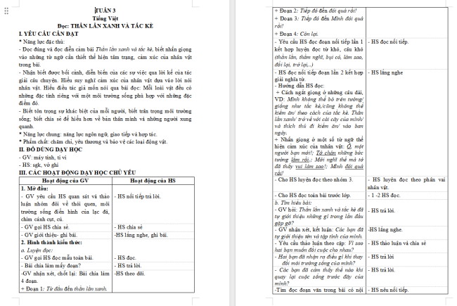 Giáo án Tiếng Việt 4 Bài 5: Thằn lằn xanh và tắc kè