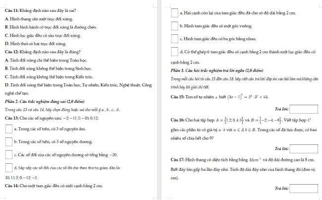 Đề thi học kì 1 Toán 6 Cánh diều