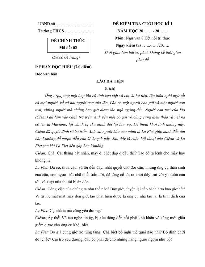 bo de thi hoc ki 1 mon ngu van 8 ket noi tri thuc so 2 h3*712033