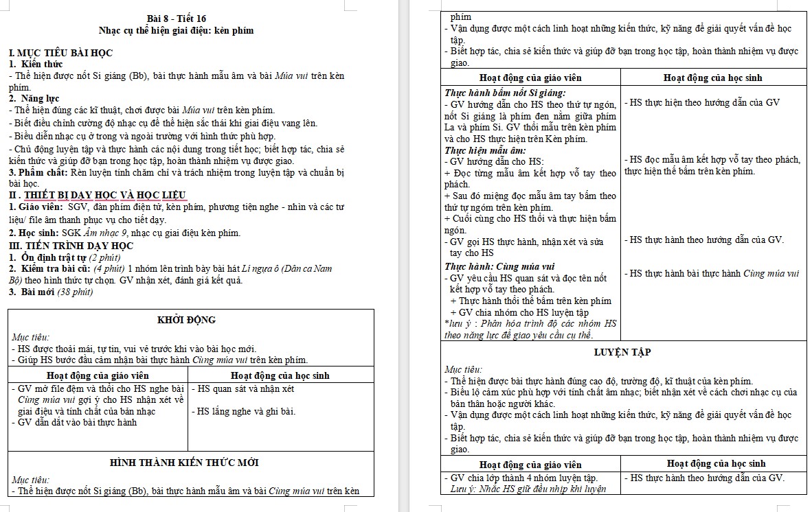 Kế hoạch bài dạy Âm nhạc 9 KNTT Bài 8 tiết 16 