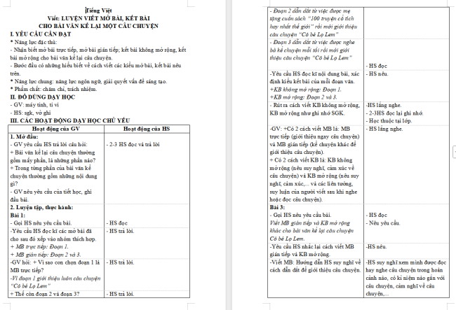 Giáo án Tiếng Việt 4 Bài 13: Luyện viết mở bài, kết bài cho bài văn kể lại một câu chuyện
