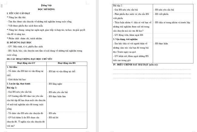  Giáo án Tiếng Việt 4 Bài 16: Đọc mở rộng