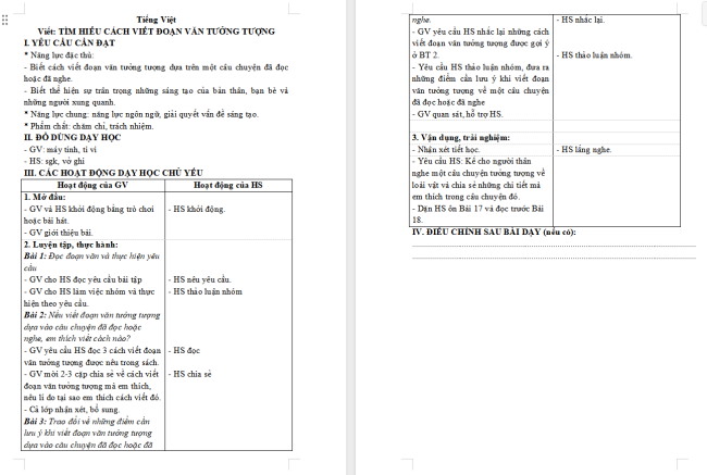 Giáo án Tiếng Việt 4 Bài 17: Tìm hiểu cách viết đoạn văn tưởng tượng