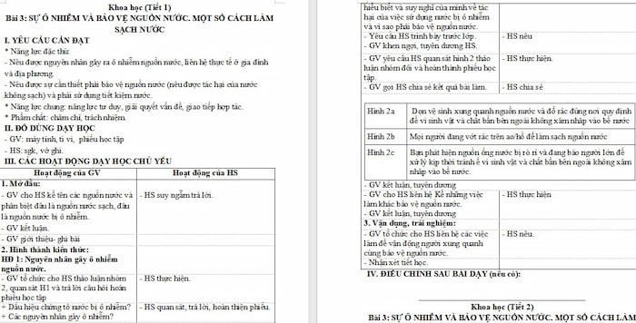 Giáo án Khoa học 4: Sự ô nhiễm và bảo vệ nguồn nước, một số cách làm sạch nước