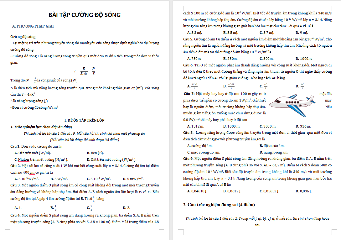 Bài tập về Cường độ sóng