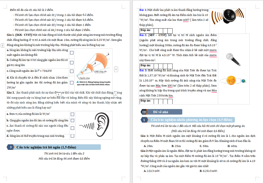 Bài tập về Cường độ sóng