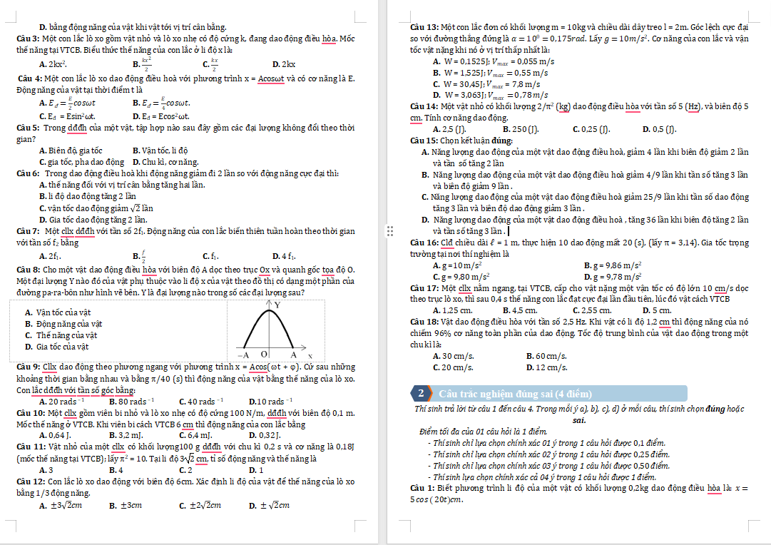 Năng lượng trong dao động điều hòa