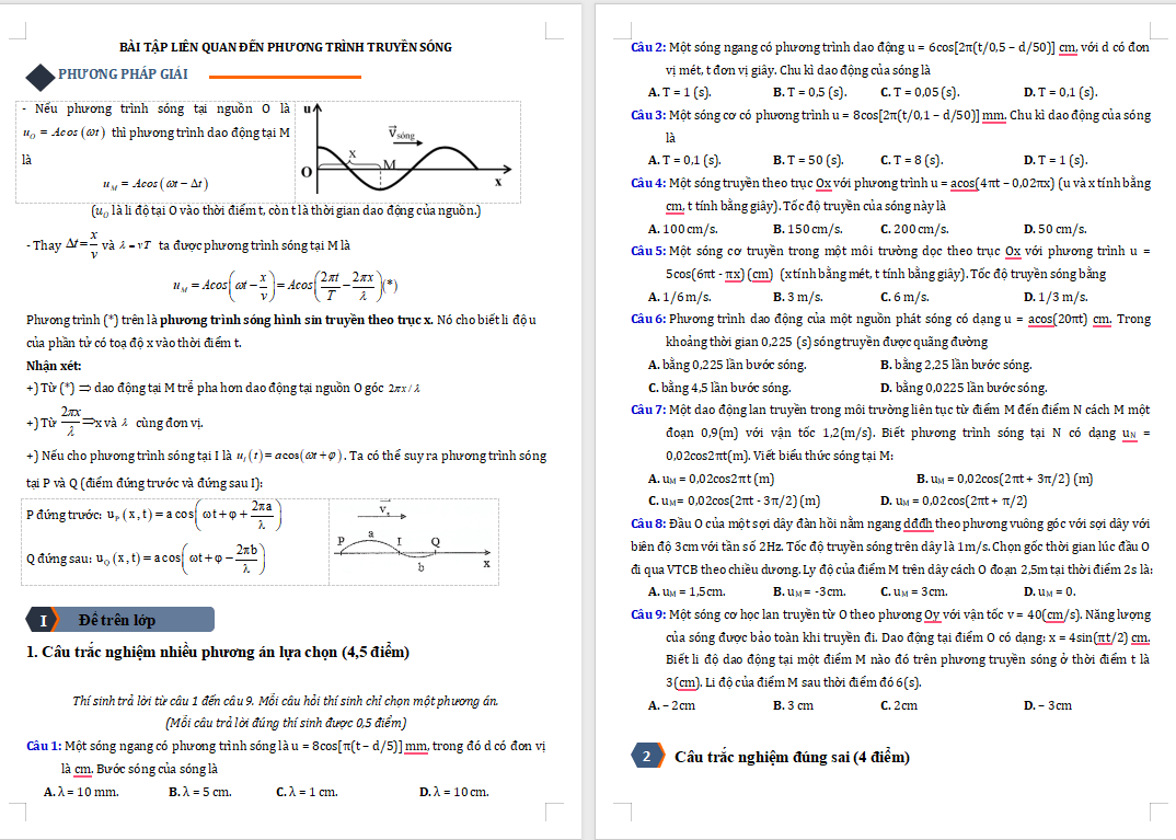 Bài tập về phương trình truyền sóng