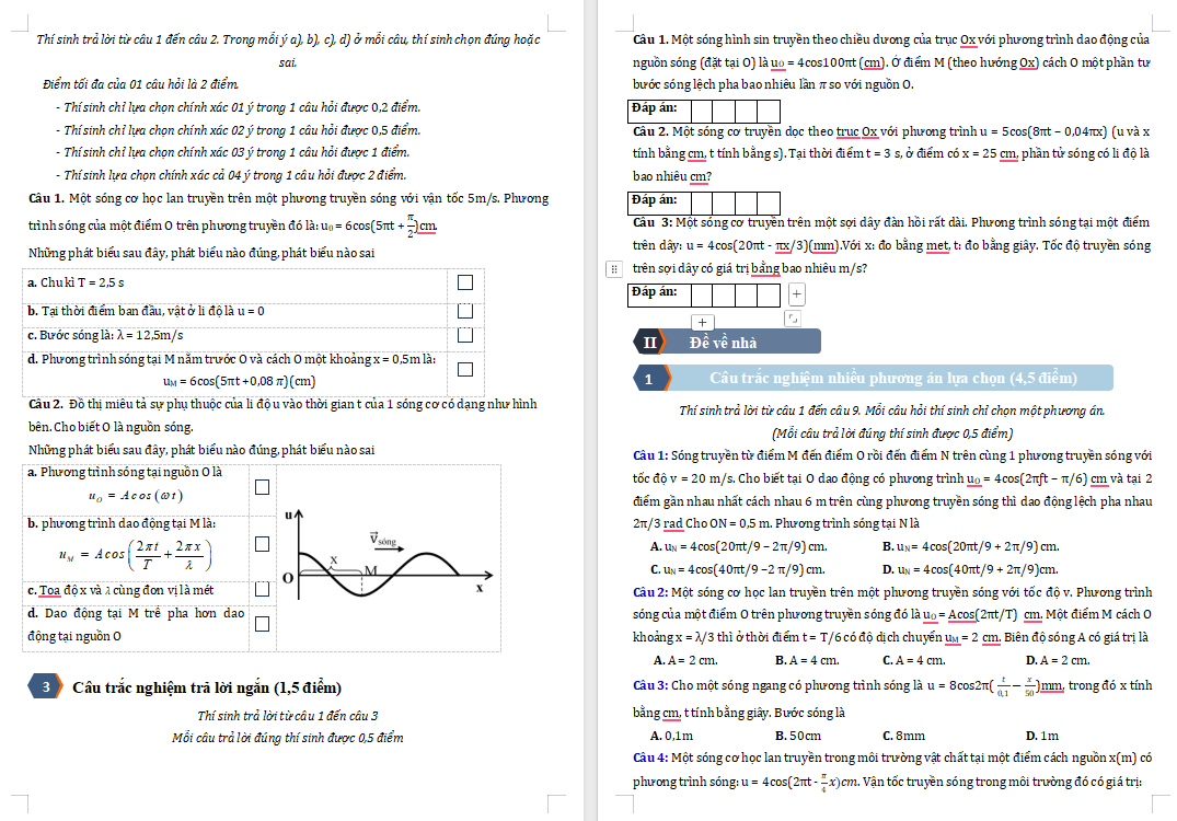 Bài tập về phương trình truyền sóng