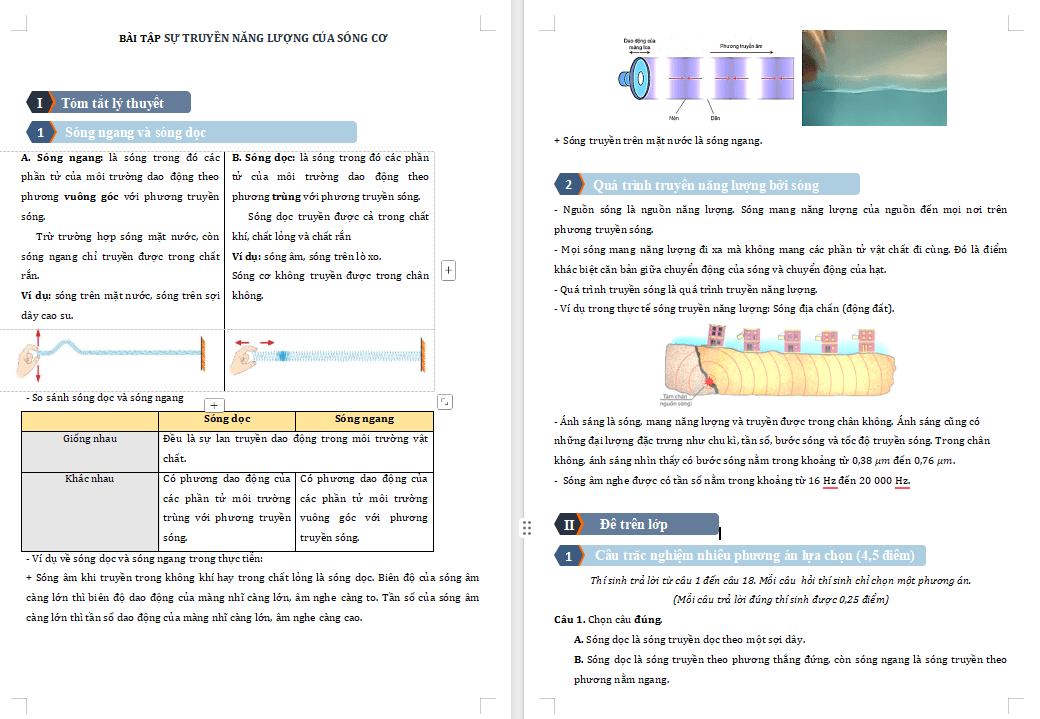 Các dạng bài tập về Sóng ngang sóng dọc