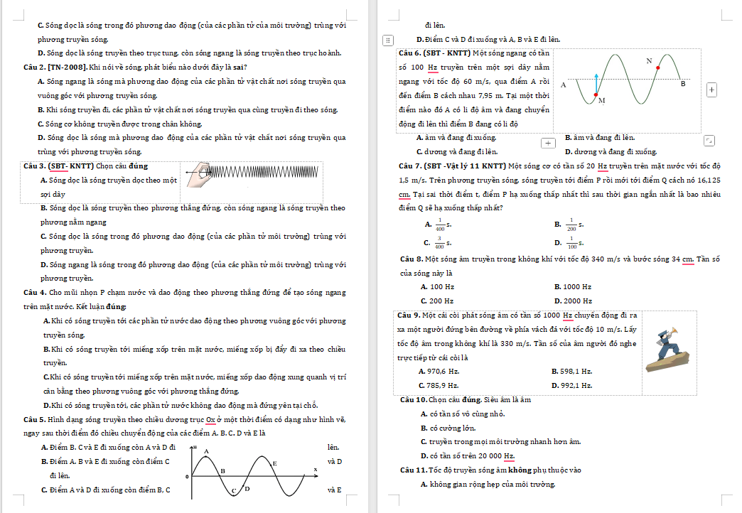 Các dạng bài tập về Sóng ngang sóng dọc