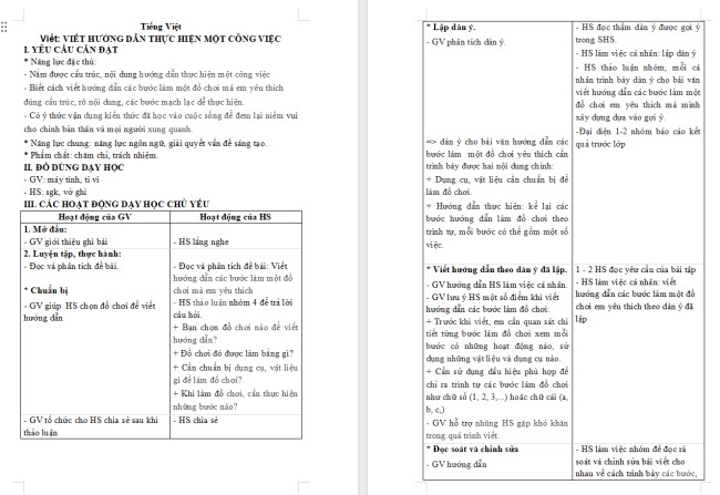 Giáo án Tiếng Việt 4 Bài 22: Viết hướng dẫn thực hiện một công việc
