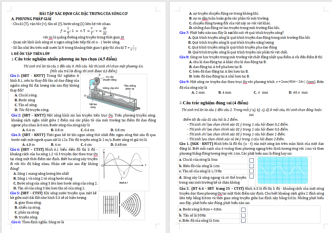 Bài tập về xác định các đặc trưng cơ bản của sóng cơ
