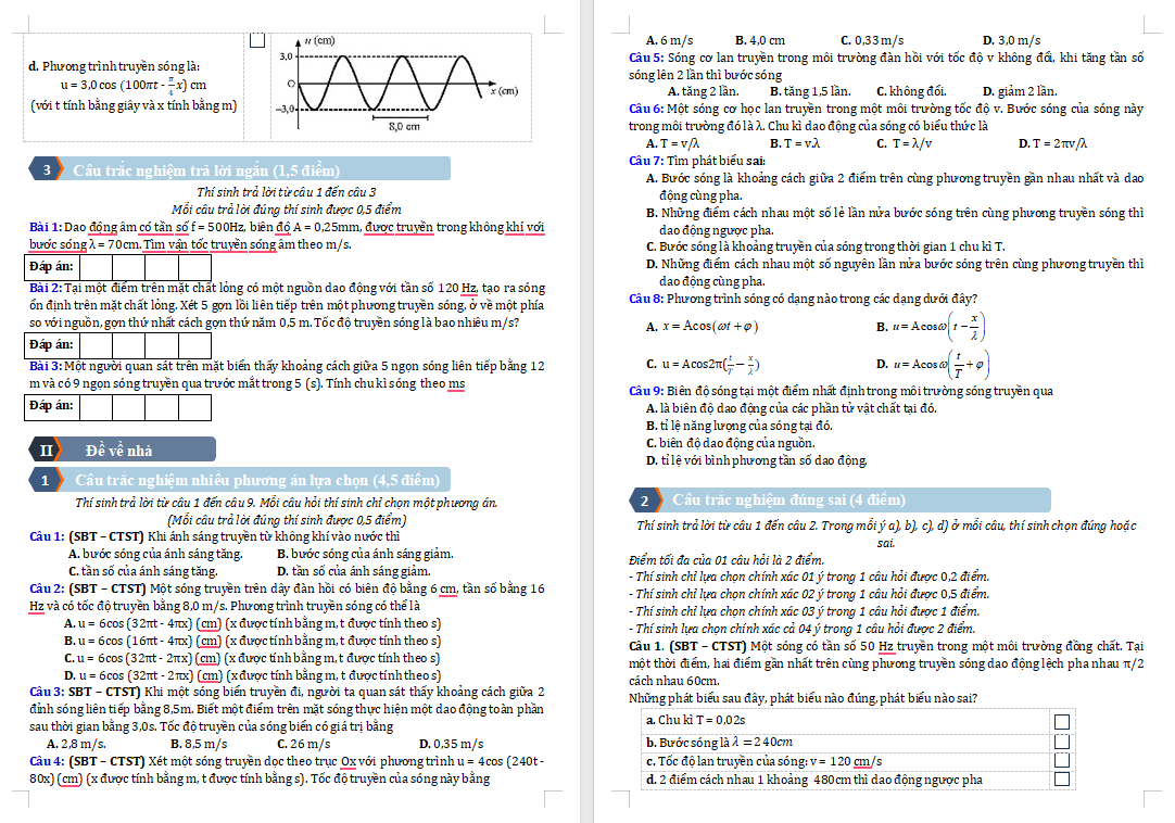 Bài tập về xác định các đặc trưng cơ bản của sóng cơ