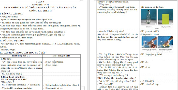 Giáo án Khoa học 4: Không khí có ở đâu? Thành phần và tính chất của không khí