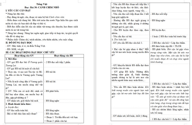 Giáo án Tiếng Việt 4 Bài 30: Cánh chim nhỏ