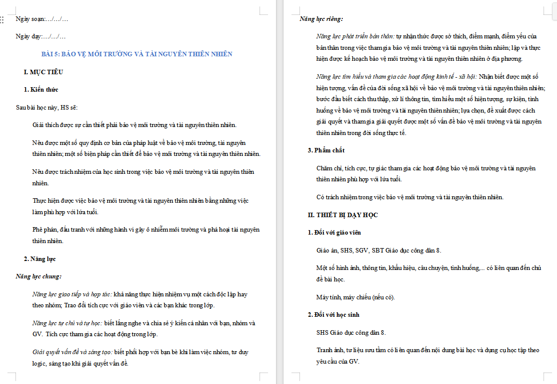 Bảo vệ môi trường và tài nguyên thiên nhiên