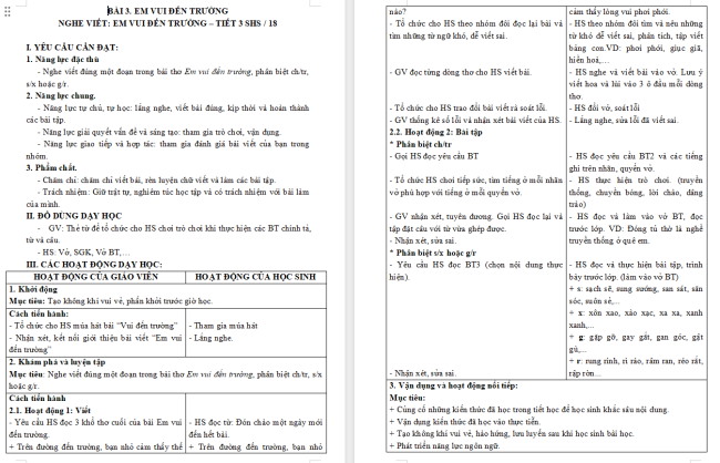 Giáo án Tiếng Việt 3 Bài 3: Nghe - viết Em vui đến trường