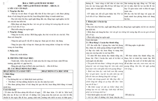 Giáo án Tiếng Việt 3 Bài 4: Nhớ lại buổi đầu đi học