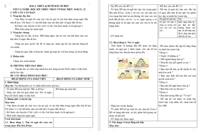 Giáo án Tiếng Việt 3 Bài 4: Đọc - kể Chiếc nhãn vở đặc biệt