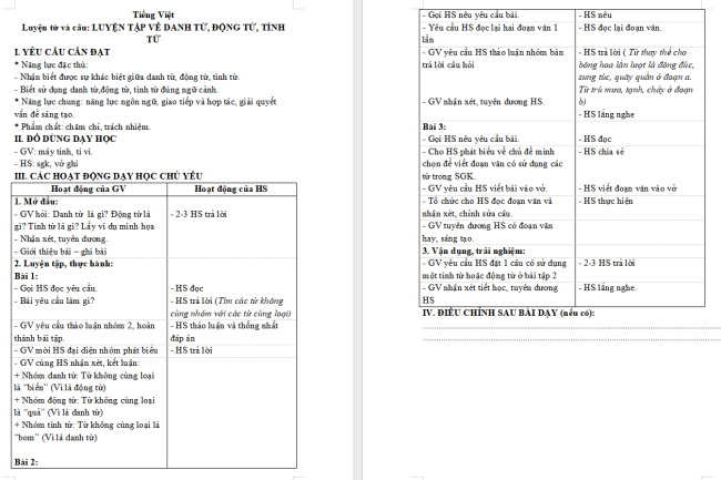 Giáo án Tiếng Việt 4 Bài 31: Luyện tập về danh từ, động từ, tính từ