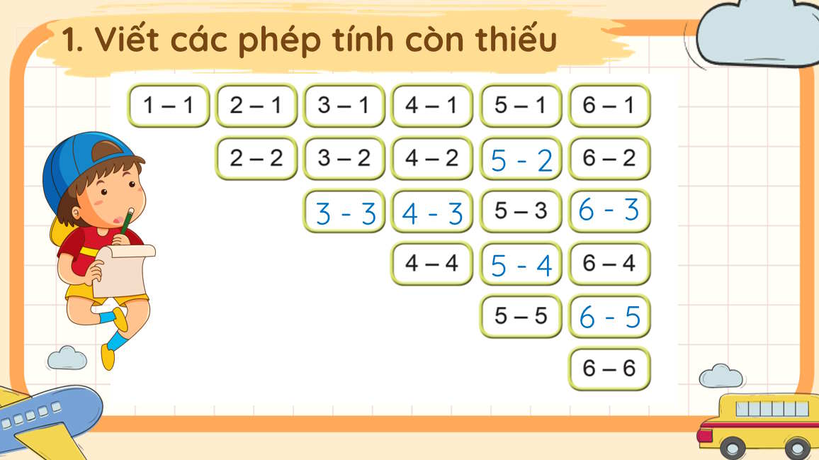 Toán tiền tiểu học: Phép trừ trong phạm vi 6 phần 2