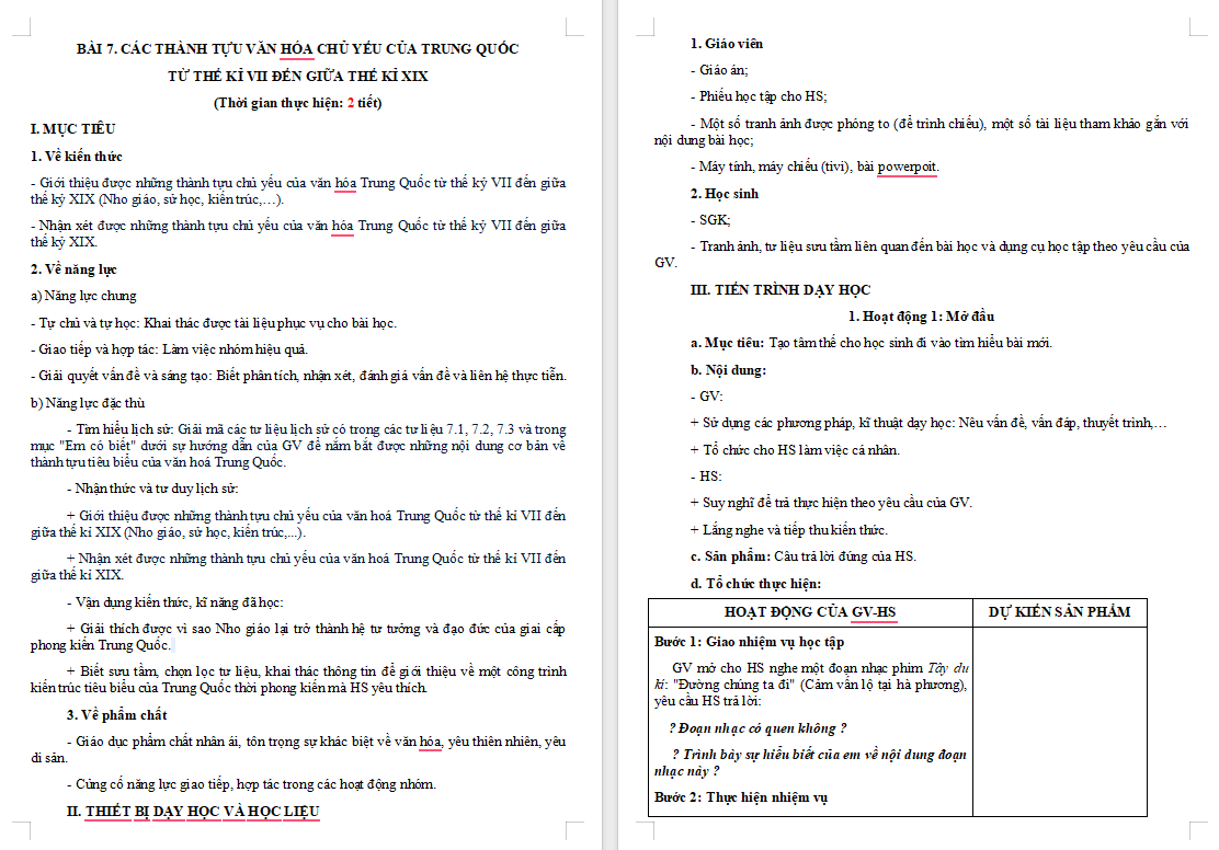 Các thành tựu văn hóa chủ yếu của Trung Quốc từ thế kỉ VII đến giữa thế kỉ XIX  ..................
