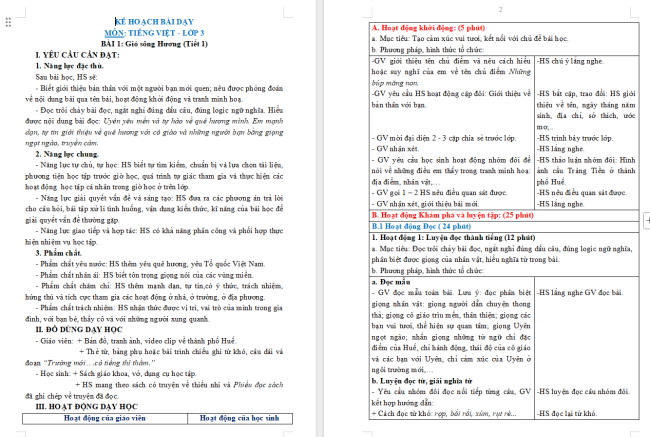 Giáo án Tiếng Việt 3 Bài 1: Gió sông Hương