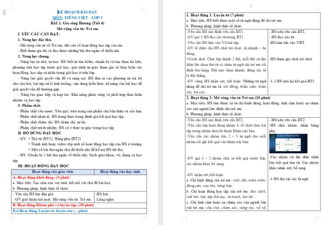 Giáo án Tiếng Việt 3 Bài 1: Mở rộng vốn từ Thiếu nhi