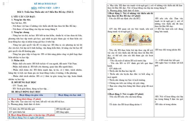 Giáo án Tiếng Việt 3 Bài 2: Giới thiệu hoạt động của lớp