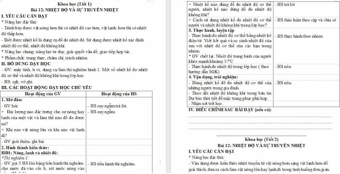 Giáo án Khoa học 4: Nhiệt độ và sự truyền nhiệt