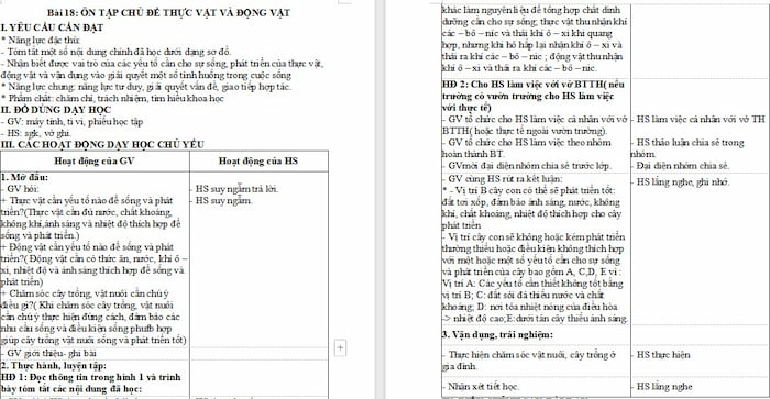 Giáo án Khoa học 4: Ôn tập chủ đề Thực vật và động vật