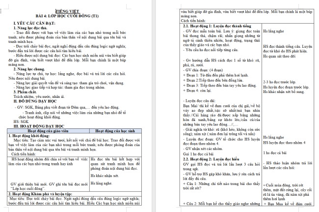 Giáo án Tiếng Việt 3 Bài 4: Lớp học cuối đông