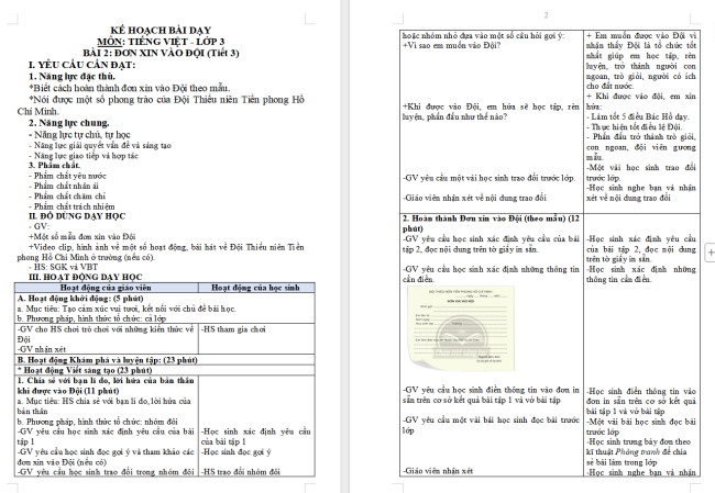 Giáo án Tiếng Việt 3 Bài 2: Luyện tập điền thông tin vào tờ khai in sẵn