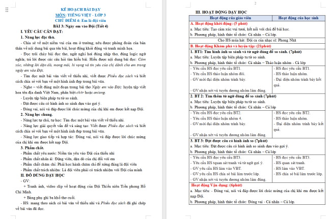 Giáo án Tiếng Việt 3 Bài 3: Luyện tập về so sánh