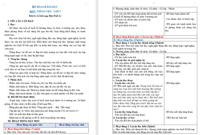 Giáo án Tiếng Việt 3 Bài 4: Lễ kết nạp Đội
