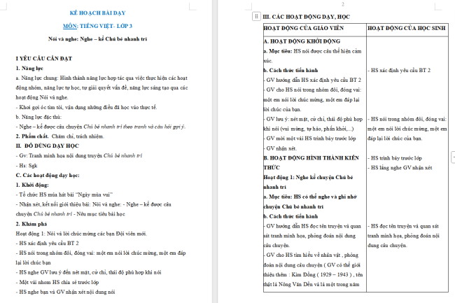 Giáo án Tiếng Việt 3 Bài 4: Nghe - kể Chú bé nhanh trí