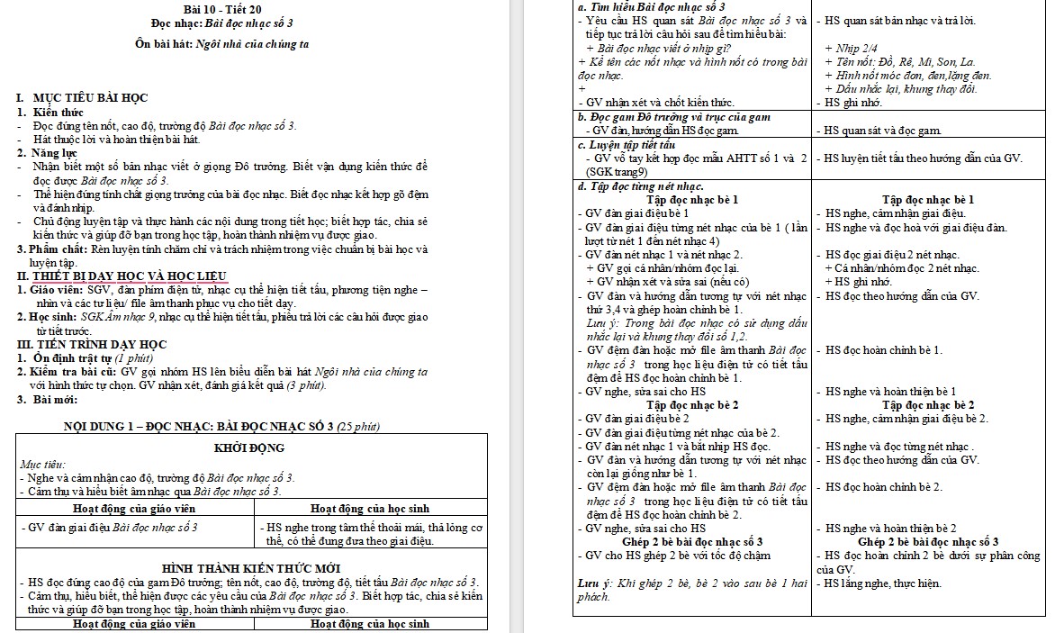 Kế hoạch bài dạy Âm nhạc 9 KNTT Bài 10 tiết 20