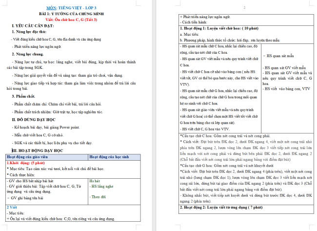 Giáo án Tiếng Việt 3 Bài 1: Ôn chữ hoa C, G